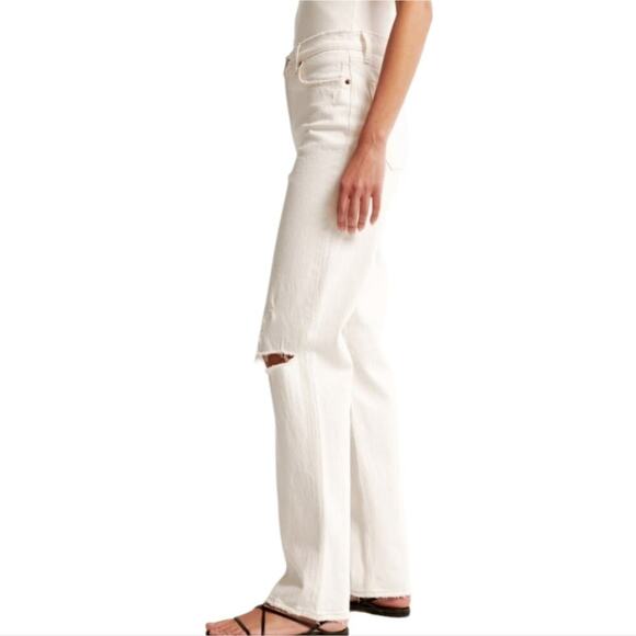 Abercrombie & Fitch The Mom High Rise Distressed White Jeans Plus Size 22 36 new - Picture 2 of 16